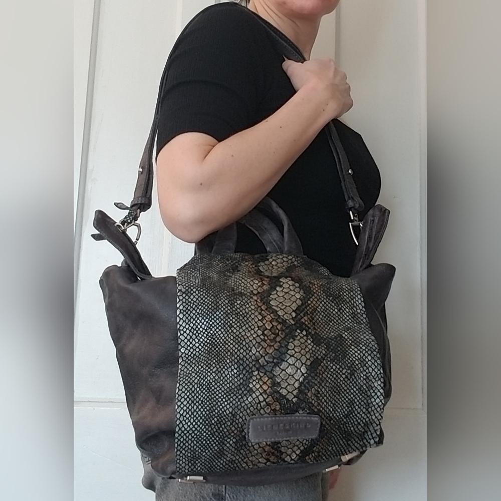 Liebeskind Genuine Leather Purse Grey And Snakeskin